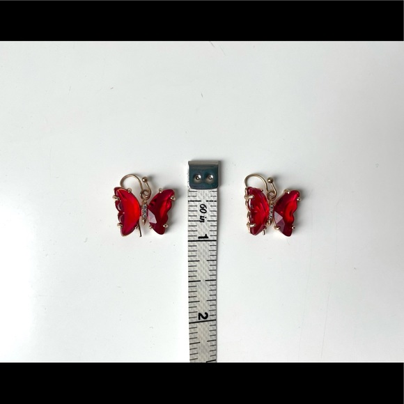 Gold and Red Butterfly Drop Earrings - Picture 5 of 6